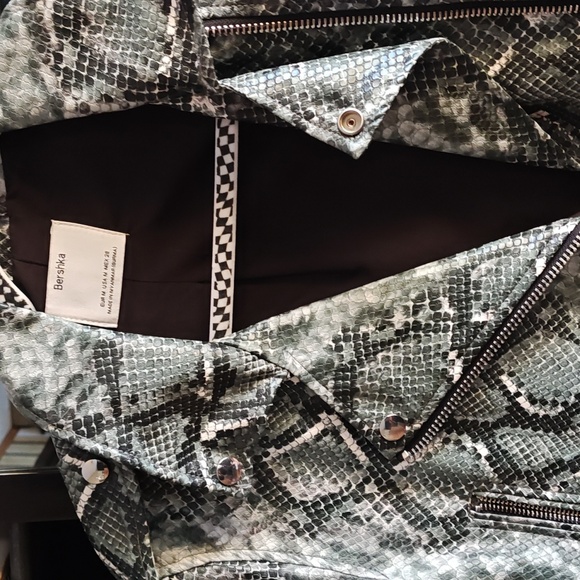 Bershka Jackets & Blazers - Bershka Snakeskin Leather Jacket - Black and White